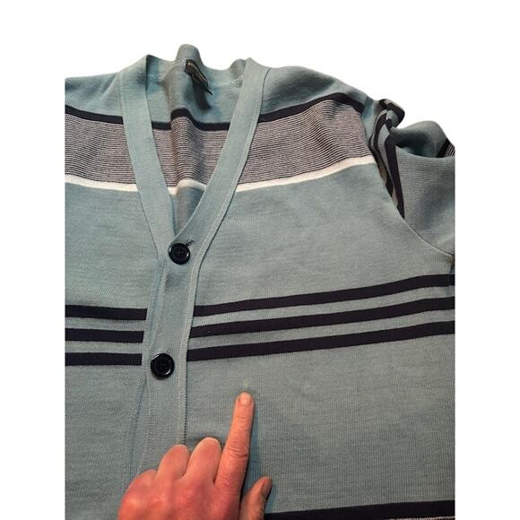 Rogues Gallery wool cardigan striped blue gray white black cotton mens large - Picture 7 of 8